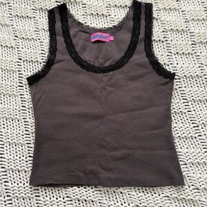 Edikted Gray Top with Black Lace Detail